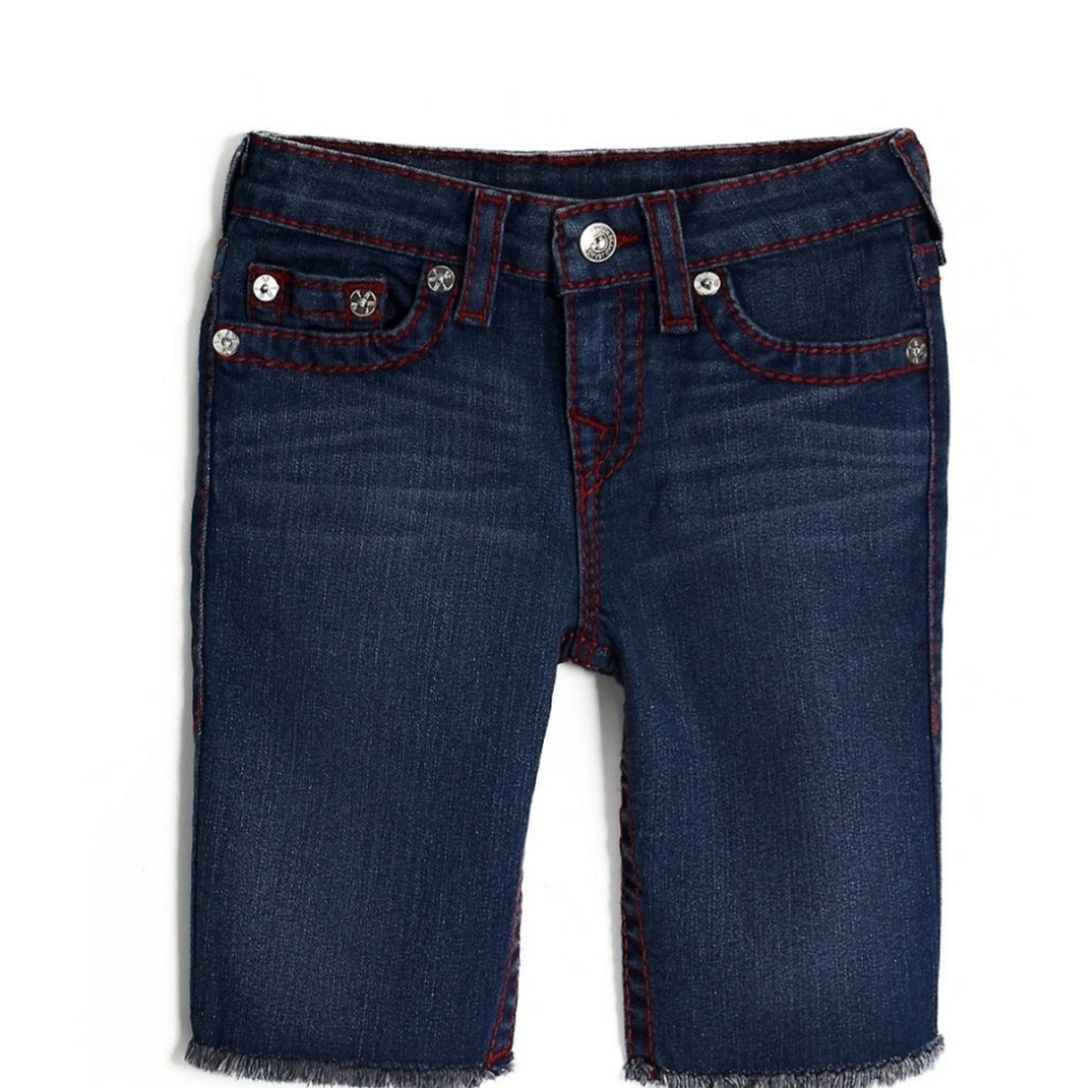 True Religion Kids Navy Denim Shorts with Red Stitching